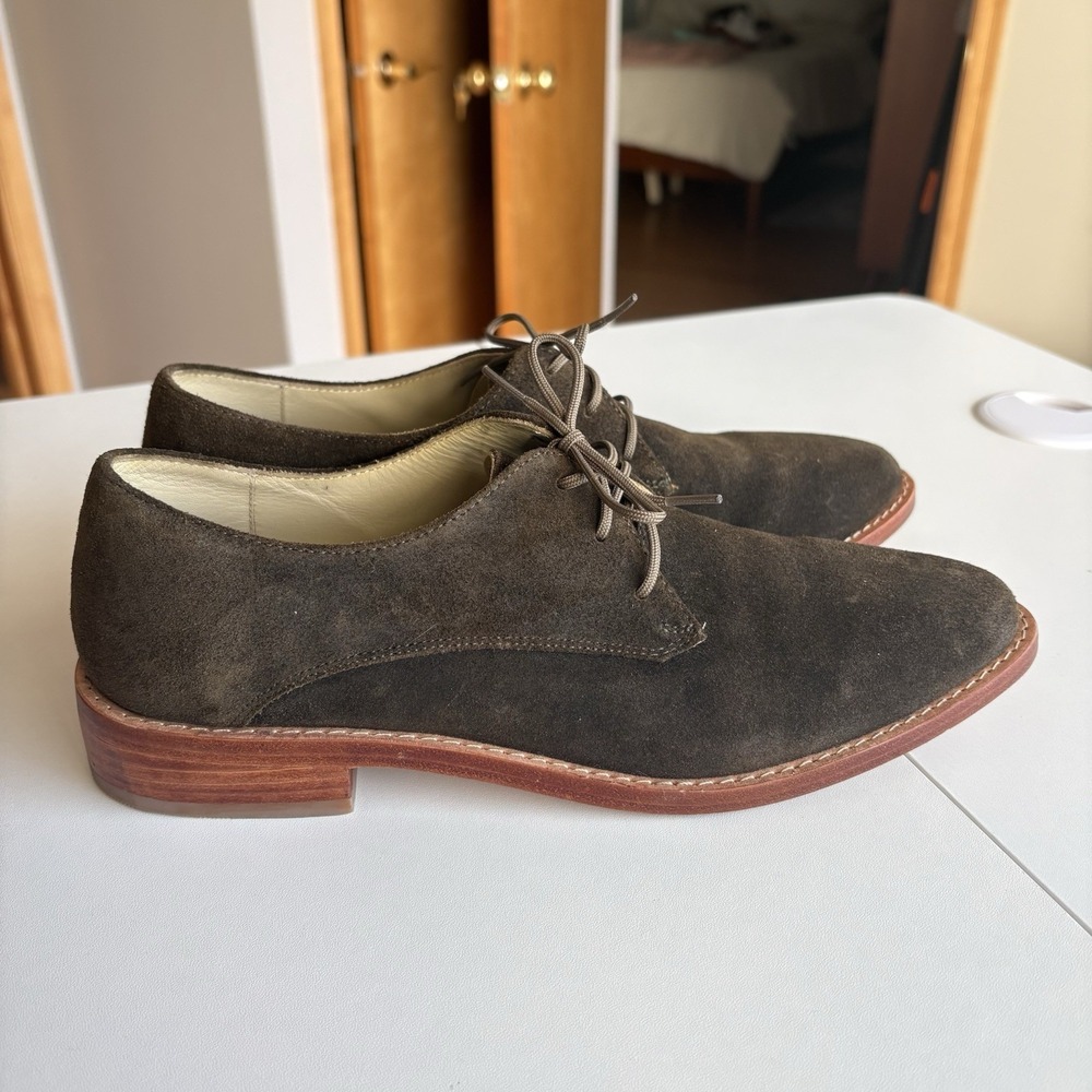 Nisolo James Dark Green Suede‎ Oxfords Lace Up Handmade Shoes size 9